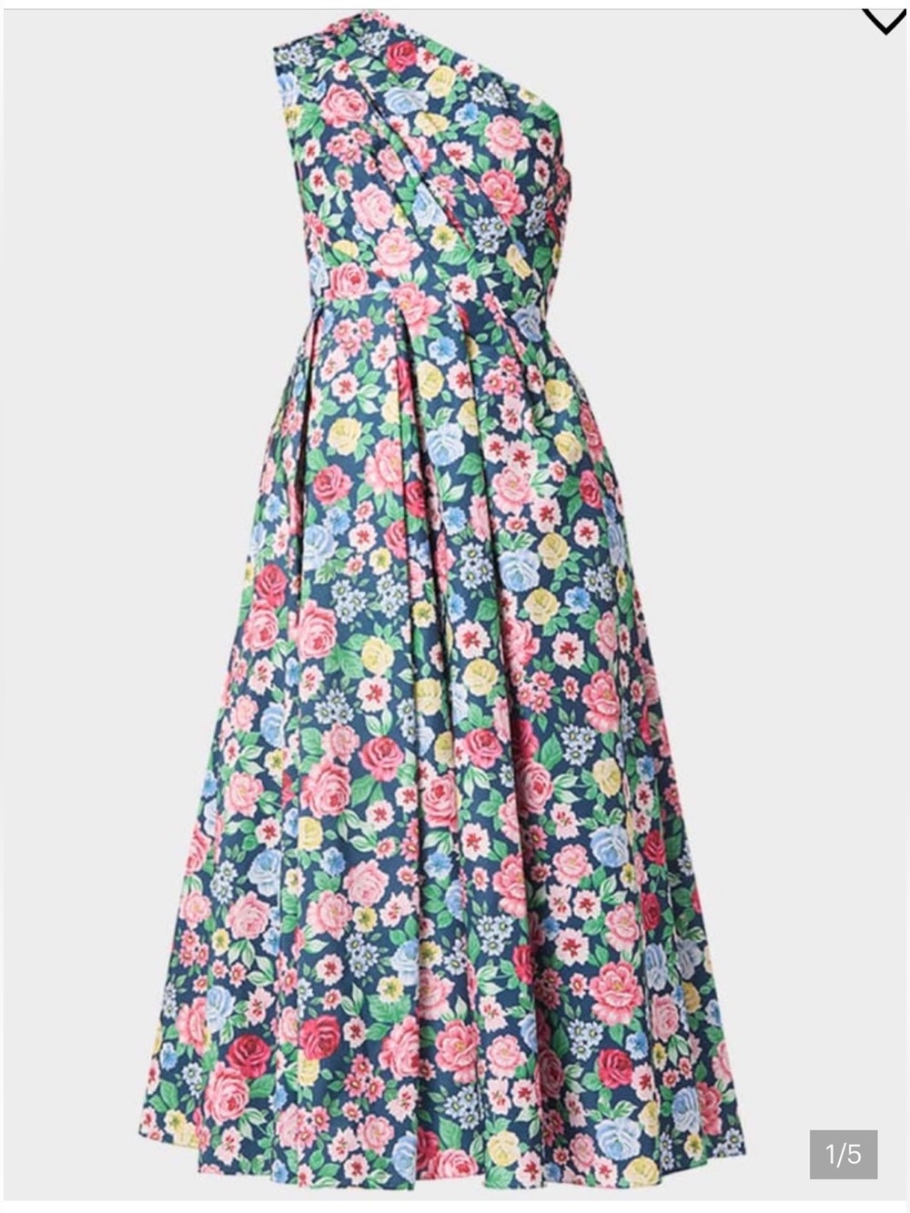 Shoshanna Navy Floral One-Shoulder Midi Skirt with Pink & Green Roses